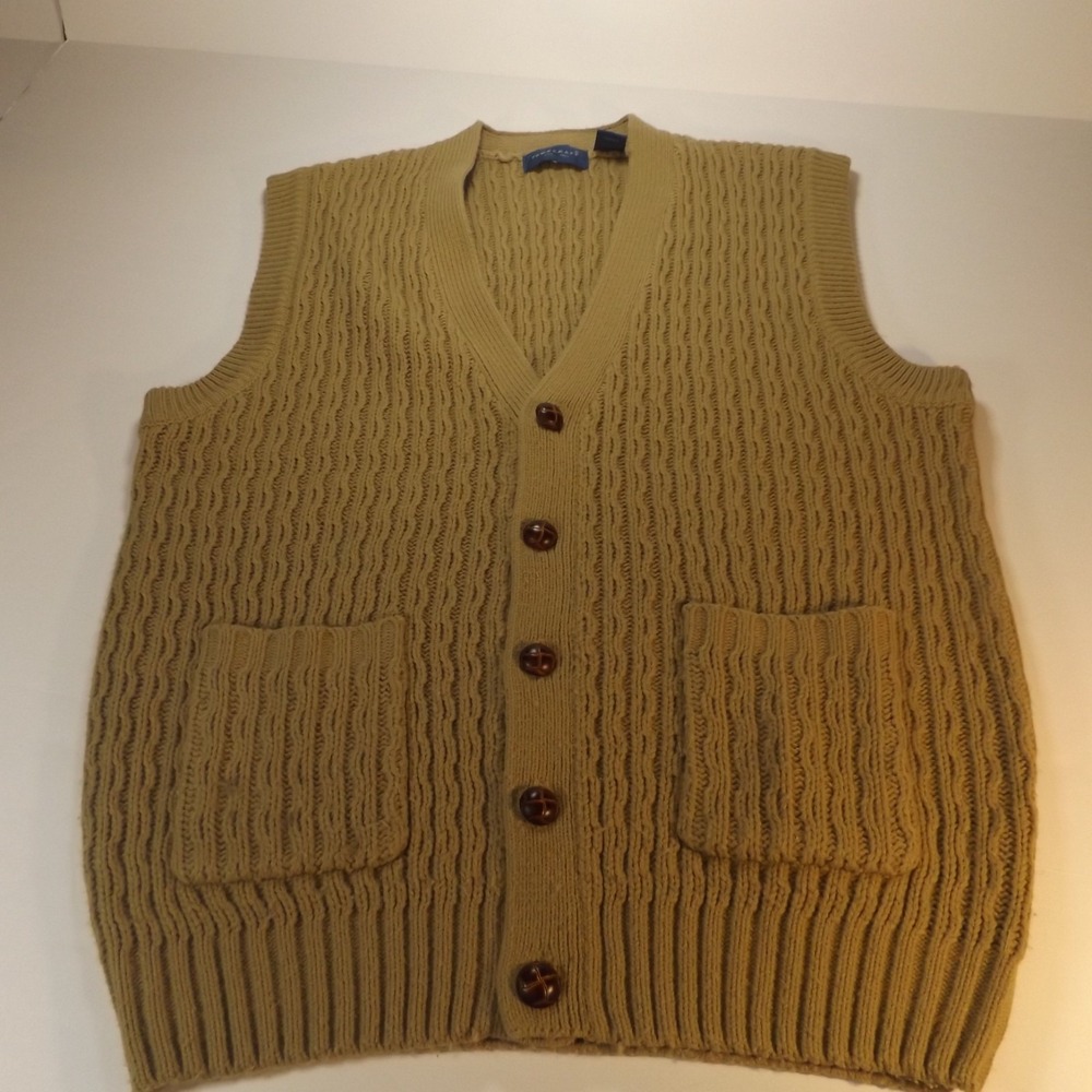 TownCraft Vintage Knit Cardigan Vest Front Pockets, Size Med 38/40